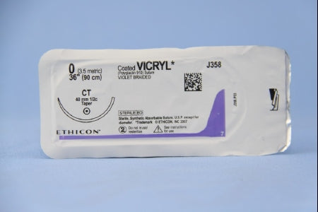 J & J Healthcare Systems  J358H Absorbable Suture with Needle Coated Vicryl Polyglactin 910 CT 1/2 Circle Taper Point Needle Size 0 Braided