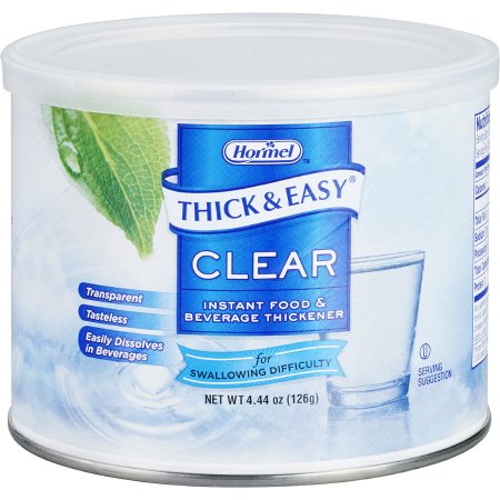 Hormel Food Sales 25544 Food and Beverage Thickener Thick & Easy Clear 4.4 oz. Canister Unflavored Powder IDDSI Level 2 Mildly Thick