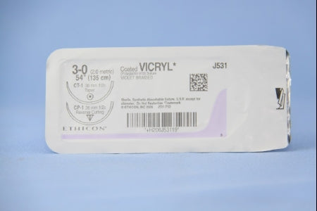 J & J Healthcare Systems  J531H Absorbable Suture with Needle Coated Vicryl Polyglactin 910 CT-1 1/2 Circle Taper Point Needle Size 3 - 0 Braided