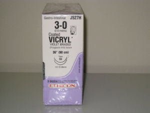 J & J Healthcare Systems  J527H Absorbable Suture with Needle Coated Vicryl Polyglactin 910 SH 1/2 Circle Taper Point Needle Size 3 - 0 Braided