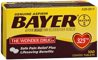 Bayer  00280200010 Pain Relief Bayer 325 mg Strength Aspirin Tablet 100 per Box