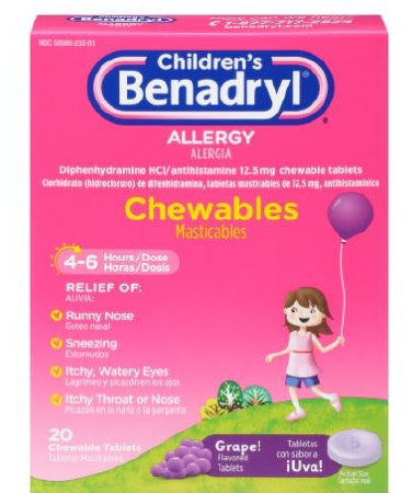 J & J Sales  50580023201 Children's Allergy Relief Children's Benadryl 12.5 mg Strength Chewable Tablet 20 per Box