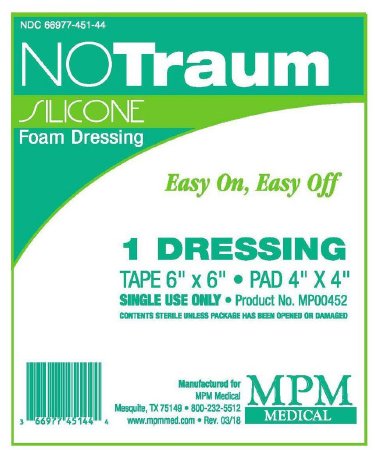 MPM Medical  MP00452 Foam Dressing NOTraum 6 X 6 Inch With Border Waterproof Backing Silicone Adhesive Square Sterile