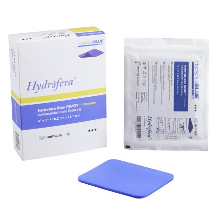 Hydrofera  HBRT4050 Antibacterial Foam Dressing Hydrofera BLUE READY-Transfer 4 X 5 Inch Without Border Without Film Backing Nonadhesive Rectangle Sterile