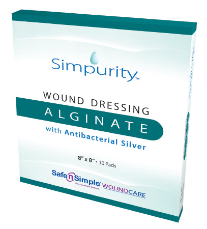 Safe N Simple  SNS51764 Silver Alginate Dressing Simpurity 8 X 8 Inch Square Sterile