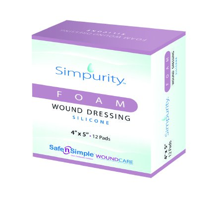 Safe N Simple  SNS74520 Foam Dressing Simpurity 4 X 5 Inch Without Border Film Backing Silicone Adhesive Rectangle Sterile