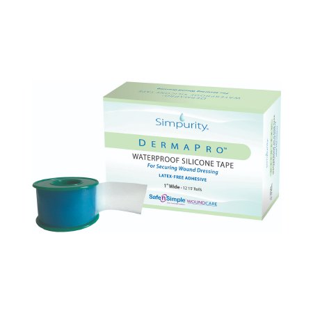 Safe N Simple  SNS57230 Waterproof Medical Tape DermaPro White 1 Inch X 5 Yard Silicone NonSterile