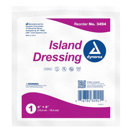 Dynarex  3494 Adhesive Dressing Dynarex 6 X 6 Inch Square Sterile