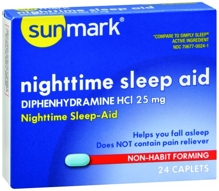 McKesson Brand 70677002401 Sleep Aid sunmark 24 per Box Caplet 25 mg Strength