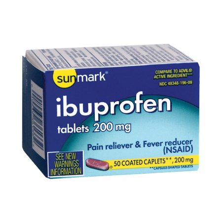 McKesson Brand 49348019609 Pain Relief sunmark 200 mg Strength Ibuprofen Caplet 50 per Bottle