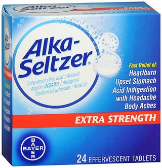 Bayer  00280403524 Pain Relief Alka-Seltzer Extra Strength 1,000 mg - 500 mg - 1985 mg Strength Anhydrous Citric Acid / Aspirin / Sodium Bicarbonate Effervescent Tablet 24 per Box