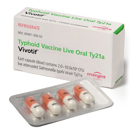 Emergent Travel Health Inc  69401000002 Vivotif Typhoid Vaccine Indicated for People Greater Than 6 Years of Age 2B Unit Capsule Blister Pack 4 Capsules