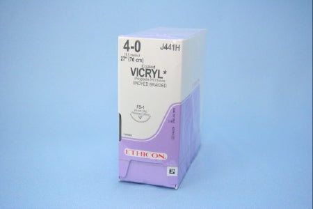 J & J Healthcare Systems  J441H Absorbable Suture with Needle Coated Vicryl Polyglactin 910 FS-1 3/8 Circle Reverse Cutting Needle Size 4 - 0 Braided