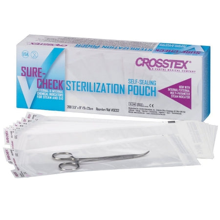 Crosstex  SCS2-MOORE Sterilization Pouch Sure-Check Ethylene Oxide (EO) Gas / Steam 3-1/2 X 9 Inch Transparent Self Seal Paper / Film