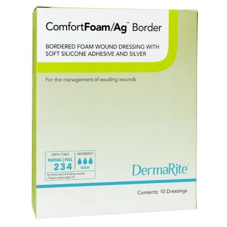 DermaRite Industries  48660 Silver Foam Dressing ComfortFoam/Ag Border 6 X 6 Inch Square Sterile