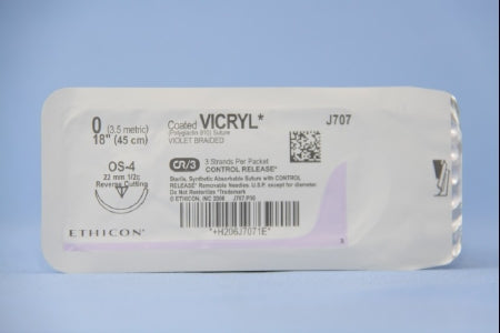 J & J Healthcare Systems  J707T Absorbable Suture with Needle Coated Vicryl Polyglactin 910 OS-4 1/2 Circle Reverse Cutting Needle Size 0 Braided