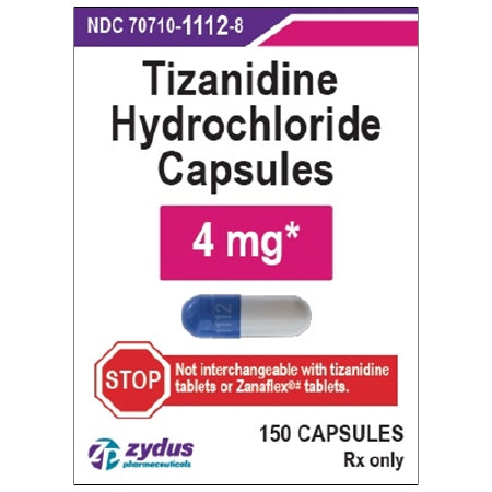 Zydus Pharmaceuticals  70710111208 Tizanidine HCl 4 mg Capsule Bottle 150 Capsules