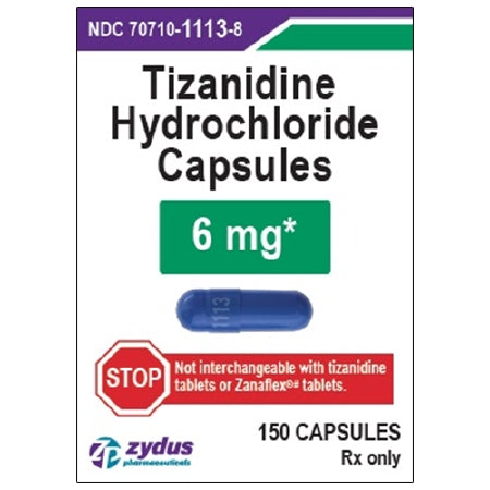 Zydus Pharmaceuticals  70710111308 Tizanidine HCl 6 mg Capsule Bottle 150 Capsules