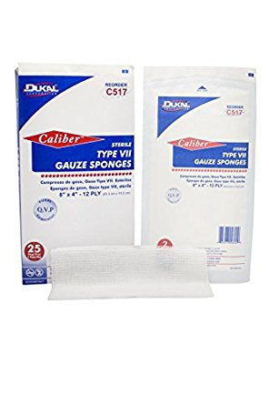 Dukal  C517 Gauze Sponge Caliber 4 X 8 Inch 2 per Pack Sterile 12-Ply Rectangle