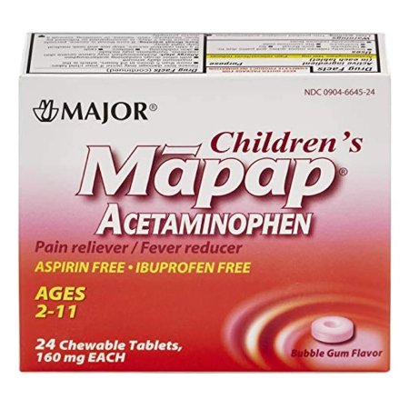 Major Pharmaceuticals  00904664524 Children's Pain Relief Major 160 mg Strength Acetaminophen Chewable Tablet 24 per Box