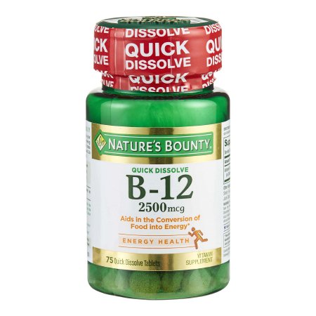 US Nutrition  07431258911 Vitamin Supplement Nature's Bounty Vitamin B12 2500 mcg Strength Tablet 75 per Bottle