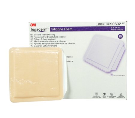 3M  90631 Foam Dressing 3M Tegaderm 4 X 4-1/4 Inch Without Border Film Backing Silicone Face Square Sterile