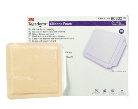 3M  90632 Foam Dressing 3M Tegaderm 6 X 6 Inch Without Border Film Backing Silicone Face Square Sterile