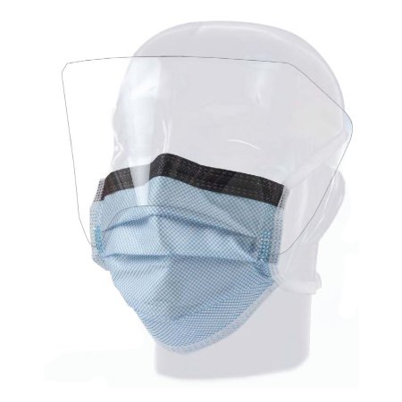 Aspen Surgical Products 15331 Surgical Mask with Eye Shield FluidGard 160 Anti-fog Foam Pleated Tie Closure One Size Fits Most Blue Diamond NonSterile ASTM Level 3 Adult