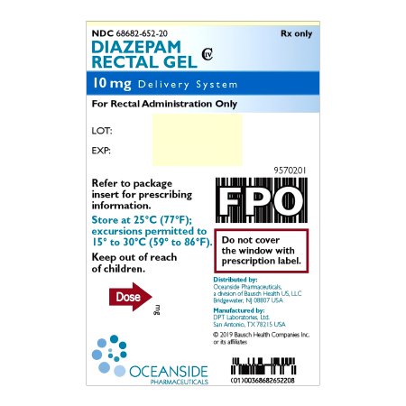 Valeant Pharmaceuticals  68682065220 Diazepam 10 mg Gel Prefilled Rectal Delivery System 2 Systems CIV