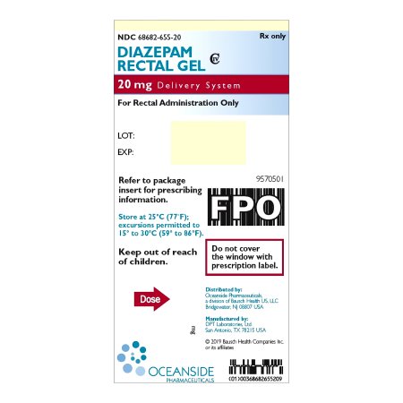 Valeant Pharmaceuticals  68682065520 Diazepam 20 mg Gel Prefilled Rectal Delivery System 2 Systems CIV