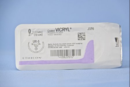 J & J Healthcare Systems  J376H Absorbable Suture with Needle Coated Vicryl Polyglactin 910 UR-5 5/8 Circle Taper Point Needle Size 0 Braided