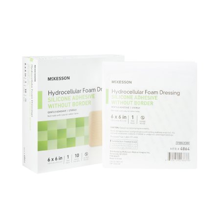 McKesson Brand 4864 Foam Dressing McKesson 6 X 6 Inch Without Border Film Backing Silicone Gel Adhesive Square Sterile