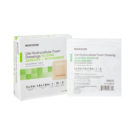 McKesson Brand 4872 Thin Foam Dressing McKesson Lite 3 X 3 Inch With Border Film Backing Silicone Gel Adhesive Square Sterile