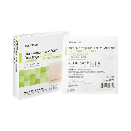 McKesson Brand 4874 Thin Foam Dressing McKesson Lite 6 X 6 Inch With Border Film Backing Silicone Gel Adhesive Square Sterile