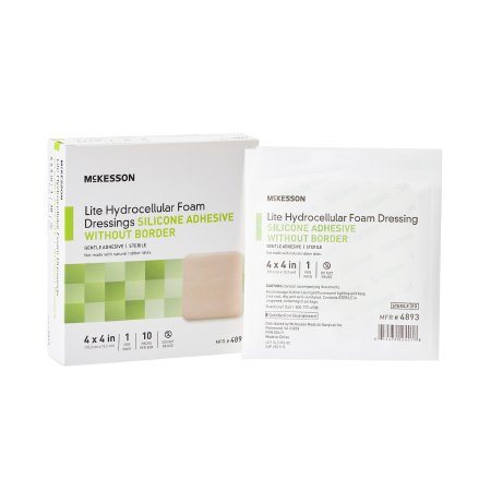 McKesson Brand 4893 Thin Foam Dressing McKesson Lite 4 X 4 Inch Without Border Film Backing Silicone Gel Adhesive Square Sterile