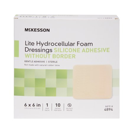 McKesson Brand 4894 Thin Foam Dressing McKesson Lite 6 X 6 Inch Without Border Film Backing Silicone Gel Adhesive Square Sterile