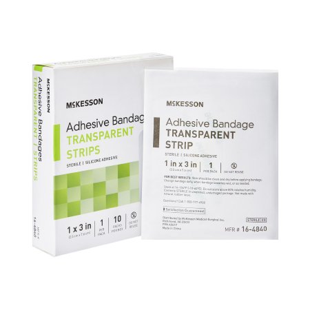 McKesson Brand 16-4840 Waterproof Adhesive Strip McKesson 1 X 3 Inch Silicone Rectangle Sheer Sterile