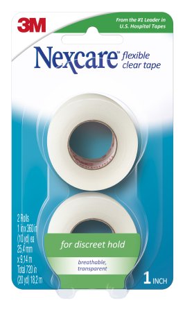 3M  771-2PK Water Resistant Medical Tape Nexcare Flexible Clear 1 Inch X 10 Yard Stretchy Fabric NonSterile