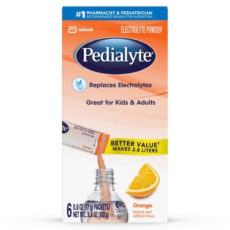 Abbott Nutrition 64177 Oral Electrolyte Solution Pedialyte Powder Packs Orange Flavor 0.6 oz. Electrolyte