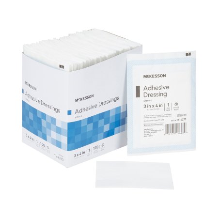 McKesson Brand 16-4273 Adhesive Dressing McKesson 3 X 4 Inch Cotton / Polyester Rectangle White Sterile