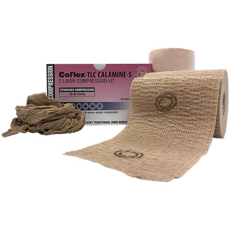 Andover Coated Products  8840UBC-SC 2 Layer Compression Bandage System CoFlex TLC Calamine with Indicators 4 Inch X 6 Yard / 4 Inch X 7 Yard Self-Adherent / Pull On Closure Tan NonSterile 35 to 40 mmHg