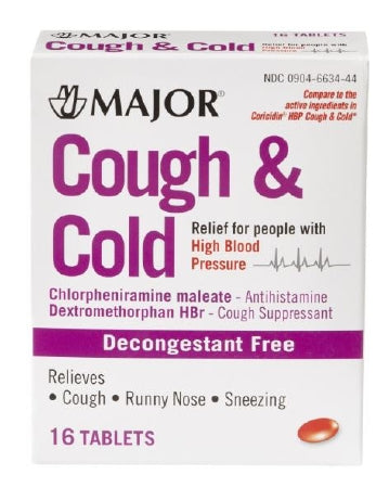 Major Pharmaceuticals  00904663444 Cold and Cough Relief Major 4 mg - 30 mg Strength Tablet 16 per Box