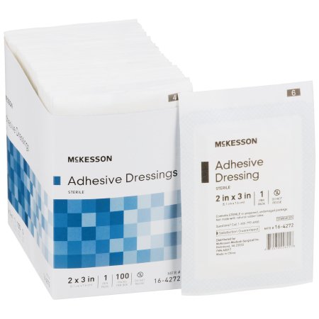 McKesson Brand 16-4272 Adhesive Dressing McKesson 2 X 3 Inch Cotton / Polyester Rectangle White Sterile