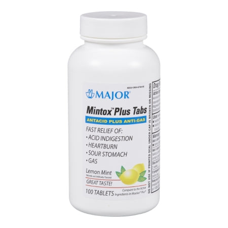 Major Pharmaceuticals  00904670060 Antacid Mintox Plus 200 mg - 200 mg - 25 mg Strength Chewable Tablet 100 per Bottle