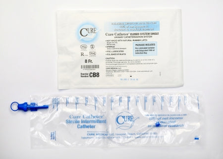 Cure Medical  CB8 Intermittent Closed System Catheter Cure Catheter Closed System / Straight Tip 8 Fr. Without Balloon