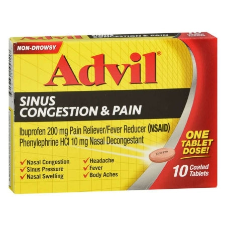 Glaxo Consumer Products  30573019911 Pain Relief Advil Sinus Congestion & Pain 200 mg Strength Ibuprofen Tablet 10 per Box