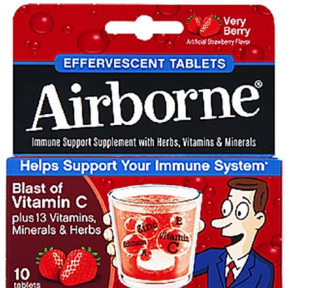 Reckitt Benckiser  64786510094 Multivitamin Supplement Airborne Immune Support Vitamin A / Ascorbic Acid 149 mg Strength Tablet 10 per Box Very Berry Flavor