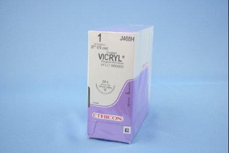 J & J Healthcare Systems  J468H Absorbable Suture with Needle Coated Vicryl Polyglactin 910 CP-1 1/2 Circle Reverse Cutting Needle Size 1 Braided