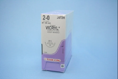 J & J Healthcare Systems  J472H Absorbable Suture with Needle Coated Vicryl Polyglactin 910 CP-1 1/2 Circle Reverse Cutting Needle Size 2 - 0 Braided