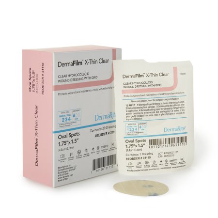 DermaRite Industries  31110 Thin Hydrocolloid Dressing DermaFilm 1-1/2 X 1-3/4 Inch Rectangle